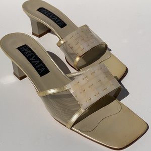 Prevata "Chelsea" Beige Leather Mesh Mules NWOT!